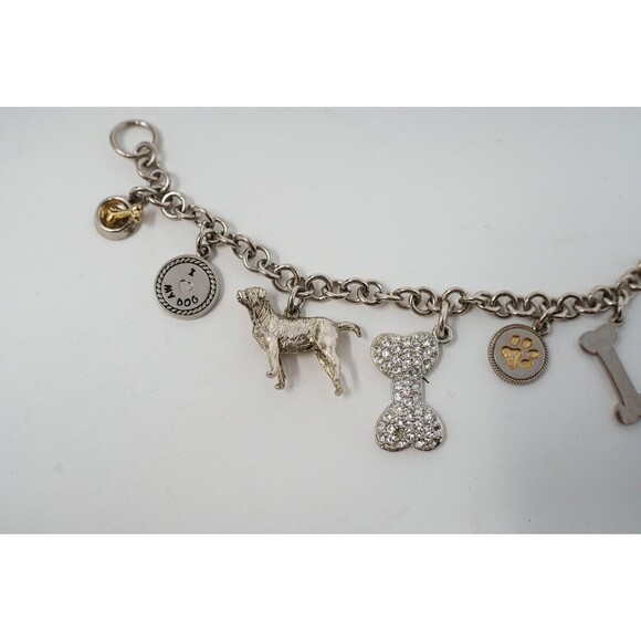 I LOVE MY DOG Charm Bracelet crytal bow bone Silver Tone  little gifts 7.25" - Picture 3 of 4